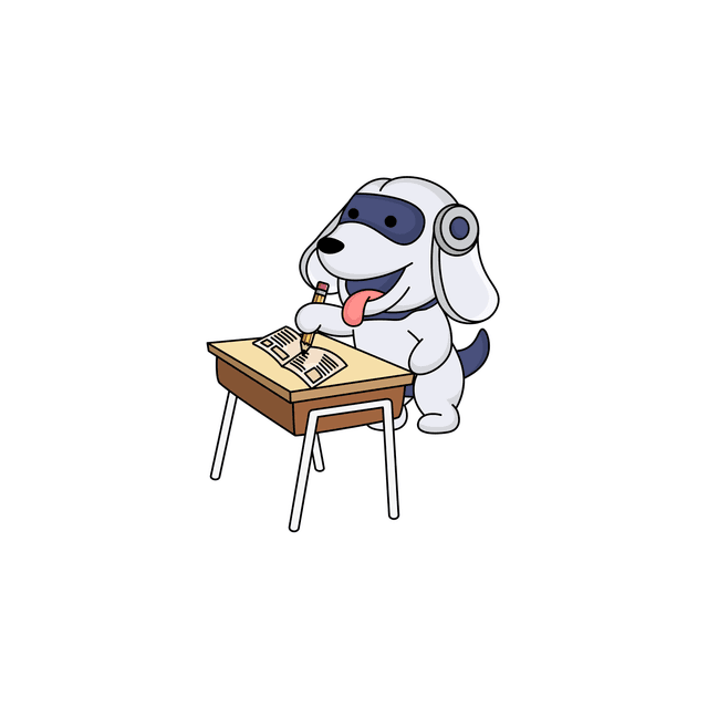 Dog Superhero Studying at Desk