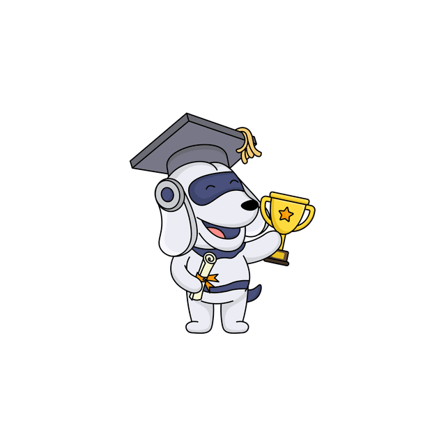 Dog with Graduation Cap and Trophy