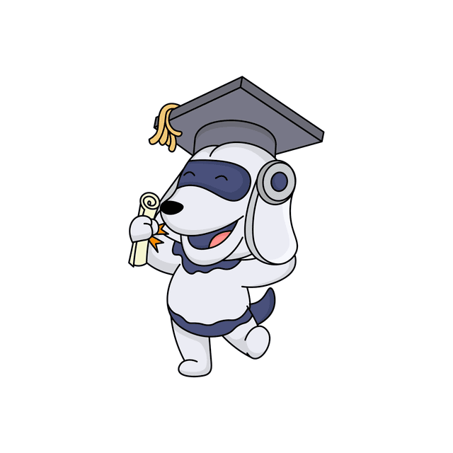 Dog with Graduation Cap and Diploma