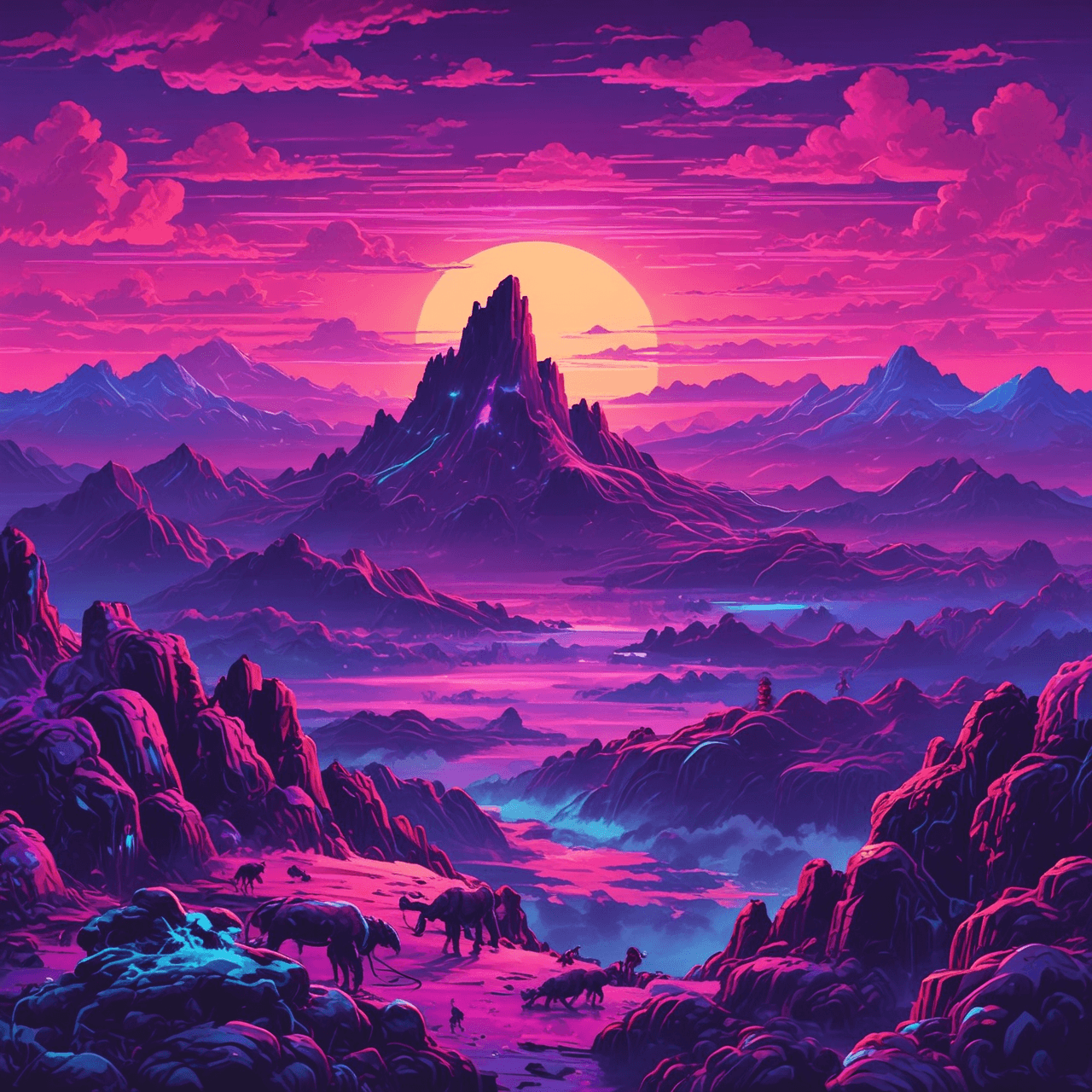 Neon Prehistoric Bridge game banner