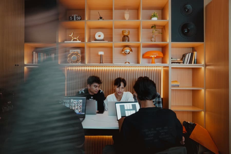 Students working together in a study lounge