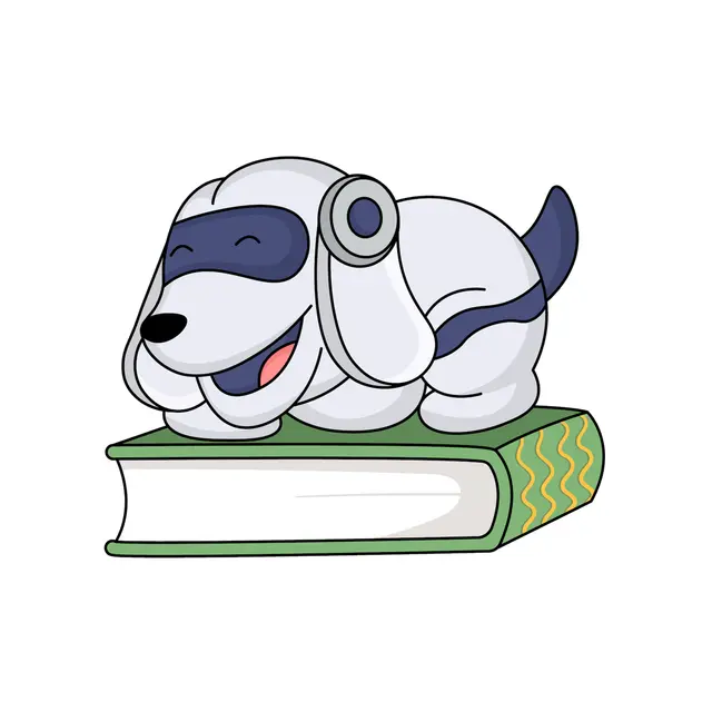 Dog with Headphones on Book