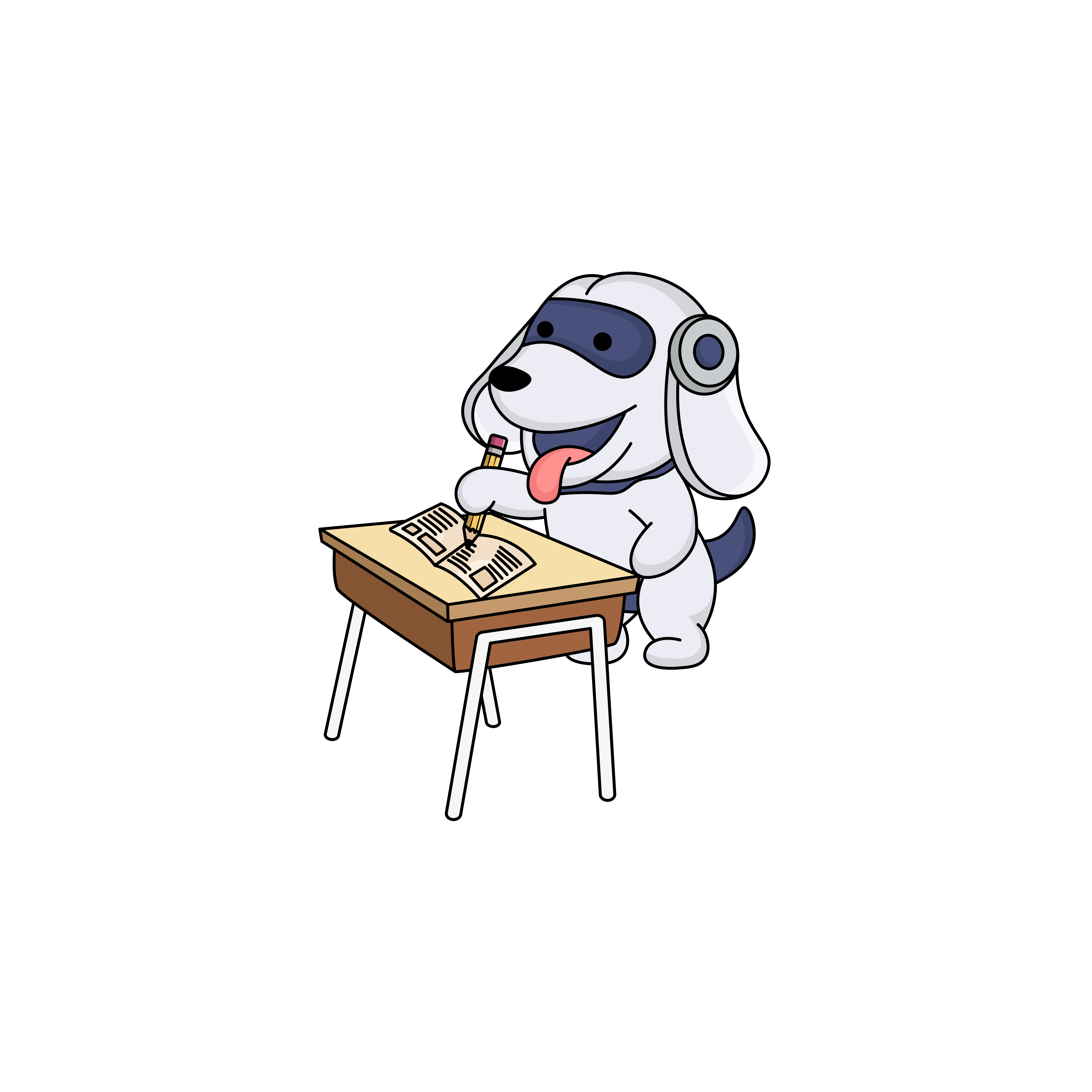 Dog Superhero Studying at Desk